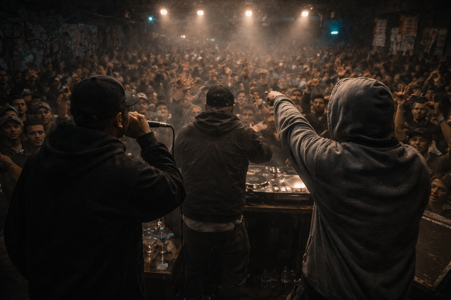 Hip hop publiek en performers tijdens een liveshow